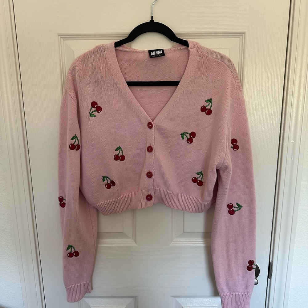MINGA LONDON pink cherry cropped cardigan